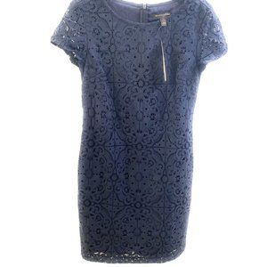 Banana Republic Factory Lace Sheath Dress Navy Size 00P Cap Sleeves NWT $100
